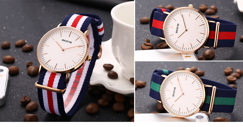 SKONE 6165G Men Quartz Watch Concise Style Nylon Band Japan Movt Wristwatch
