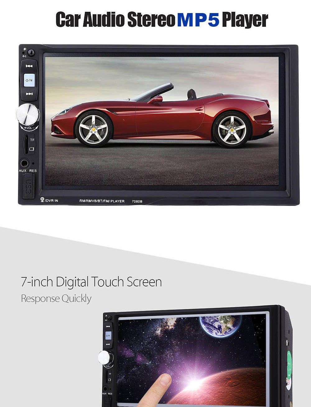 7080B 7 inch Car Audio Stereo MP5 Player 12V Auto Video Remote Control with Rearview Camera