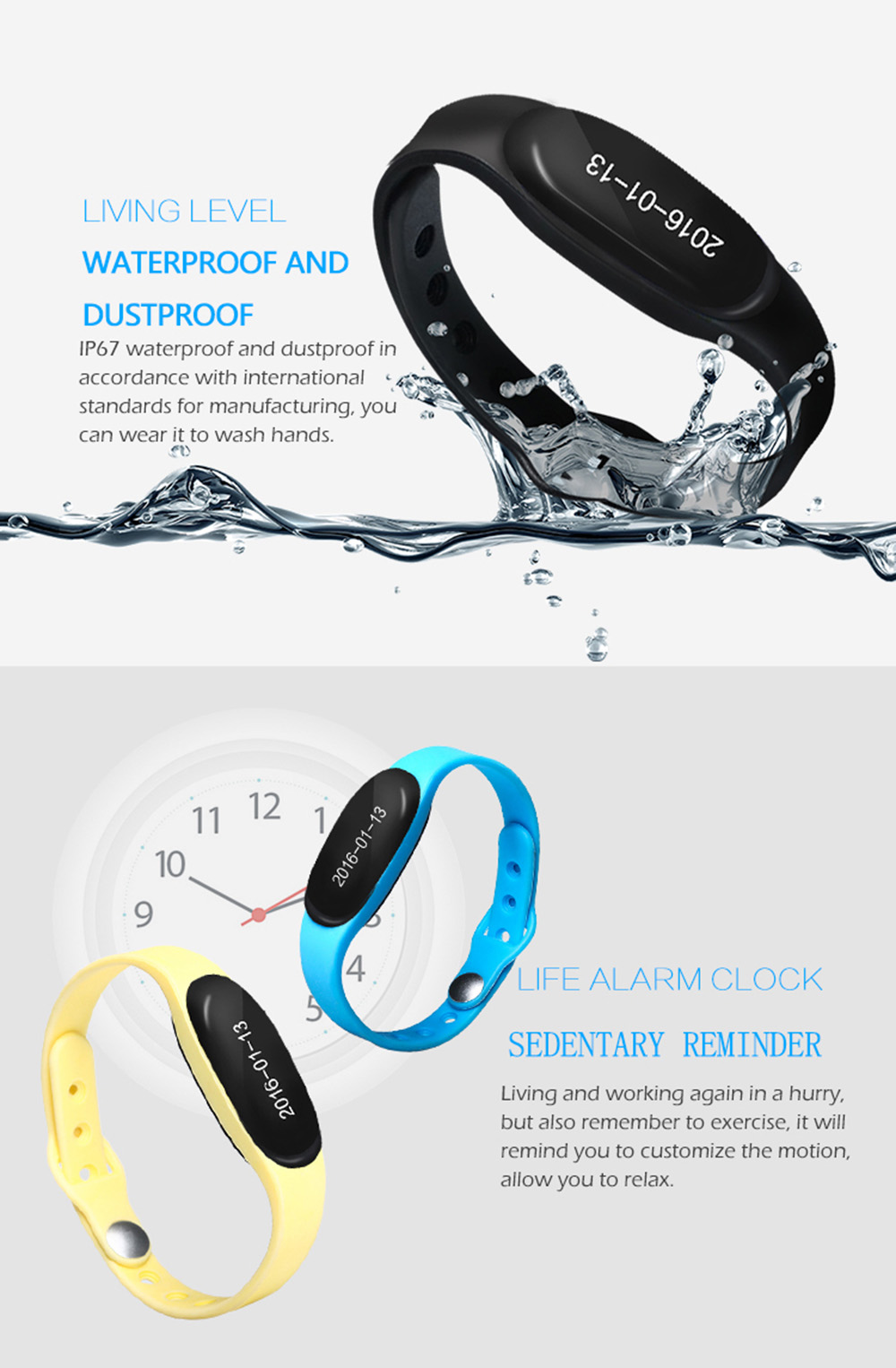 L7 Bluetooth 4.0 Smart Wristband Sleep Monitor Notifications Reminder Anti-lost Bracelet