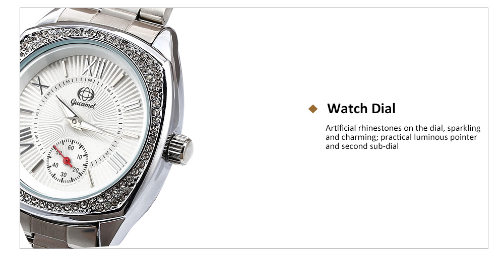 Gucamel BL057 Women Quartz Watch Luminous Pointer Rhinestone 30m Water Resistance Wristwatch