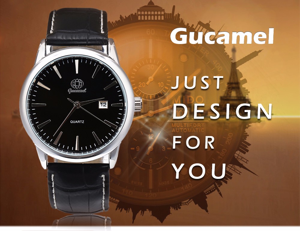 Gucamel B001 Men Quartz Watch Leather Band Calendar Wristwatch