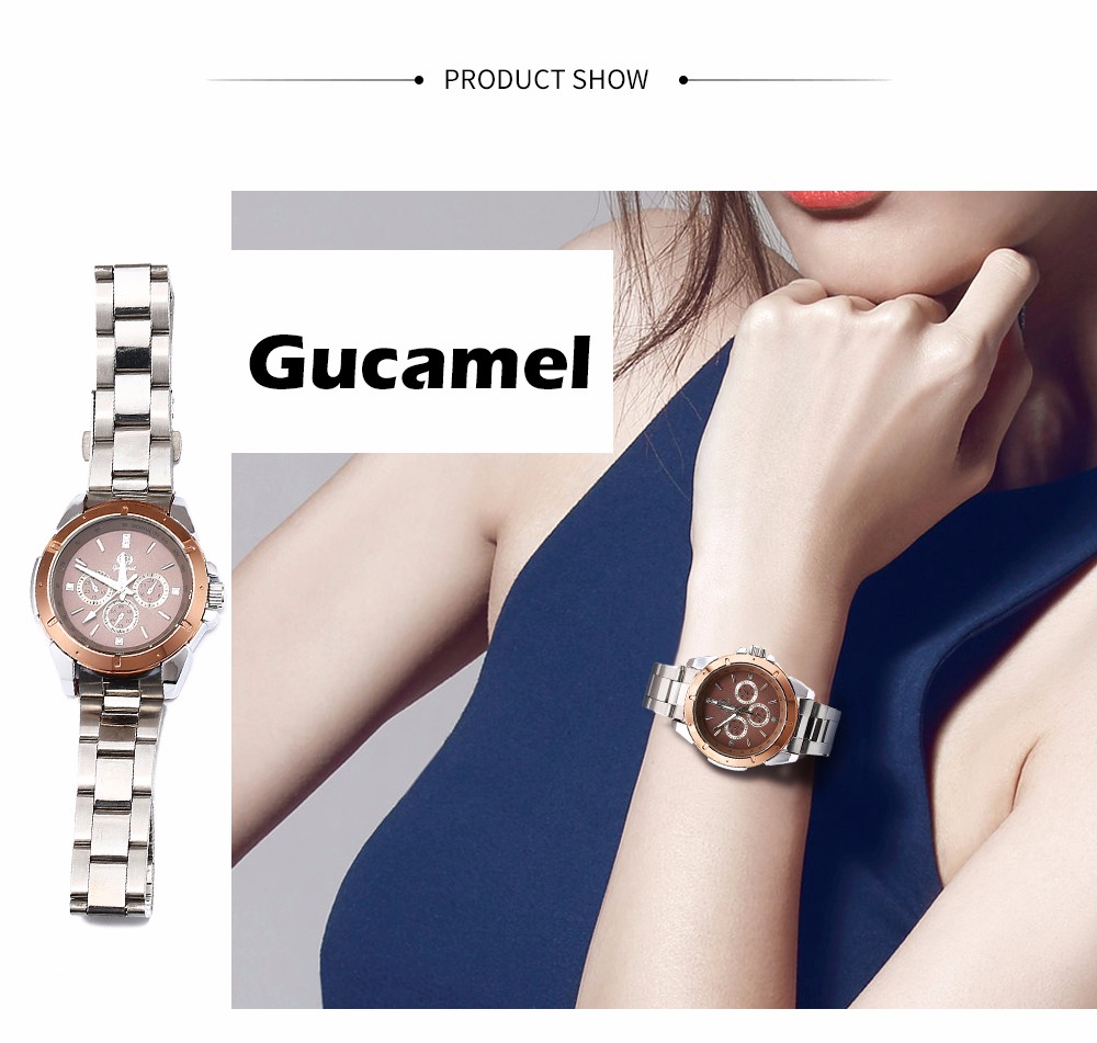 Gucamel BL056 Women Quartz Watch Decorative Sub-dial Wristwatch