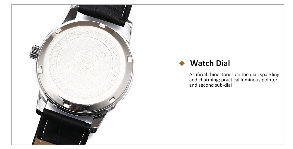 Gucamel B009 Men Quartz Watch Leather Band Date Day Display Wristwatch