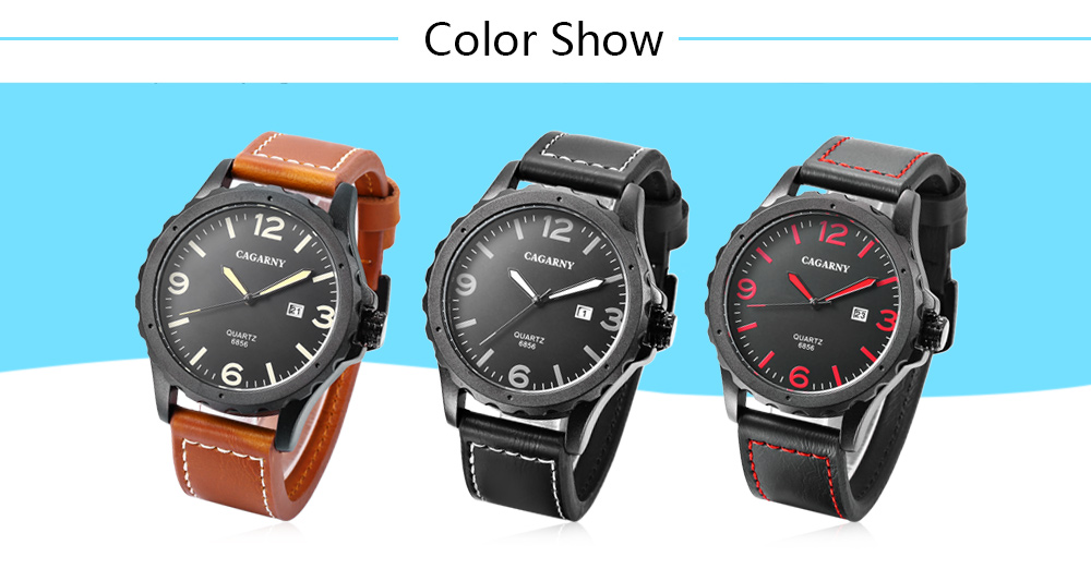 CAGARNY 6856 Male Quartz Watch Calendar Window Display Wristwatch