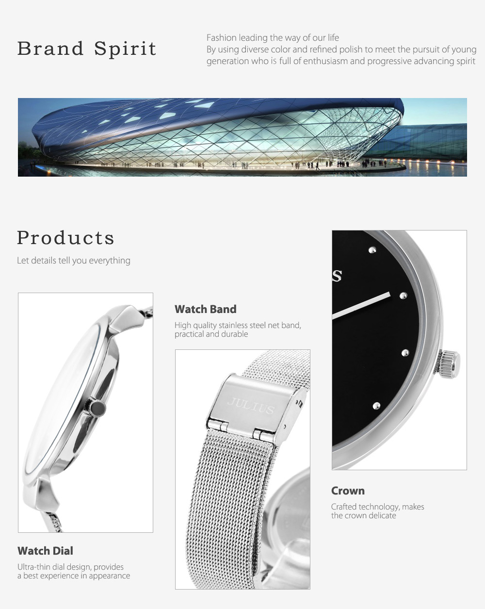 Julius JA - 426M Male Ultrathin Stainless Steel Mesh Band Quartz Wrist Watch