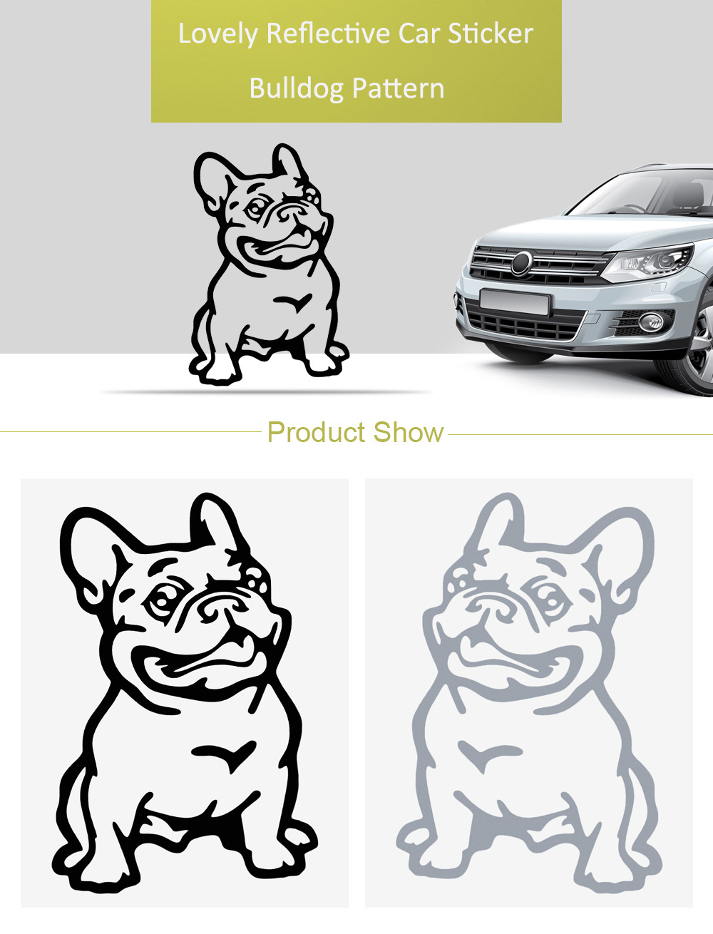 Lovely Reflective Car Sticker Bulldog Pattern