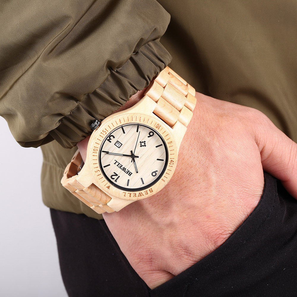 Bewell ZS - W086B Wood Men Watch Analog Quartz Movement Date Display Wristwatch