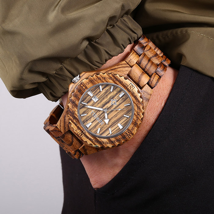 BEWELL ZS - W023A Men Wooden Bangle Quartz Watch with Calendar Display Wristwatch
