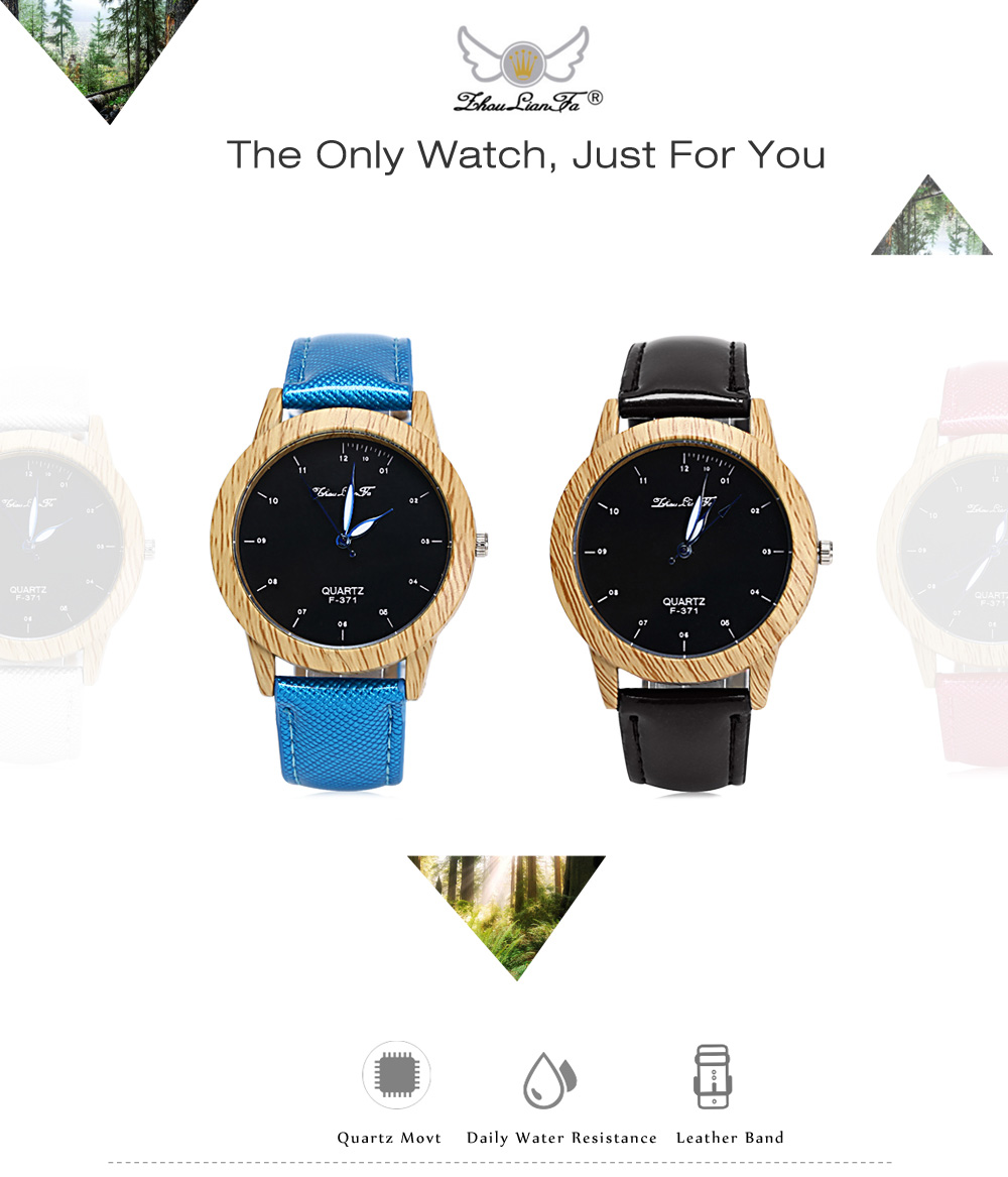 ZhouLianFa F - 371 Women Quartz Watch Imitation Wood Grain Case Wristwatch