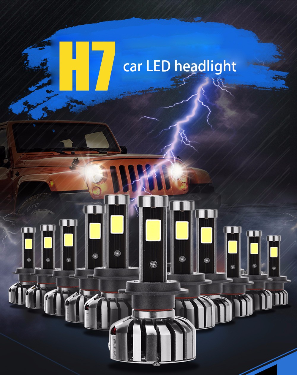 Pair of H7 80W Car LED Headlight Auto Front Lamp 6000K Car Lighting Automobile Headlamp