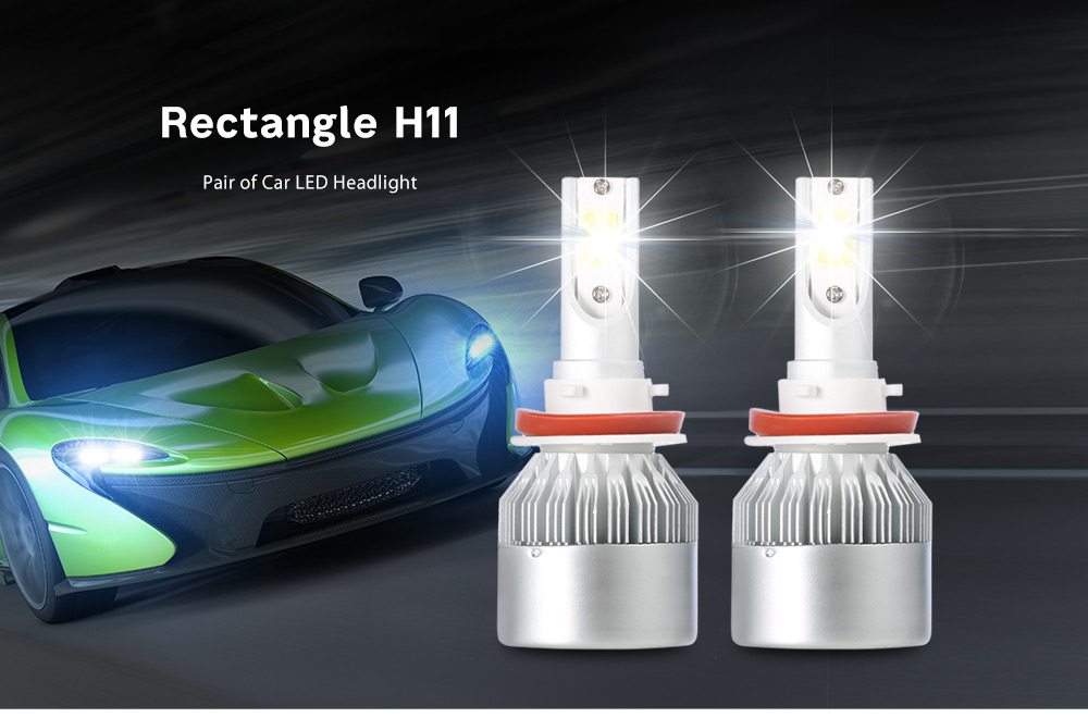 Rectangle H11 72W 7600LM Pair of Car LED Headlight 6000K Auto Front Lamp