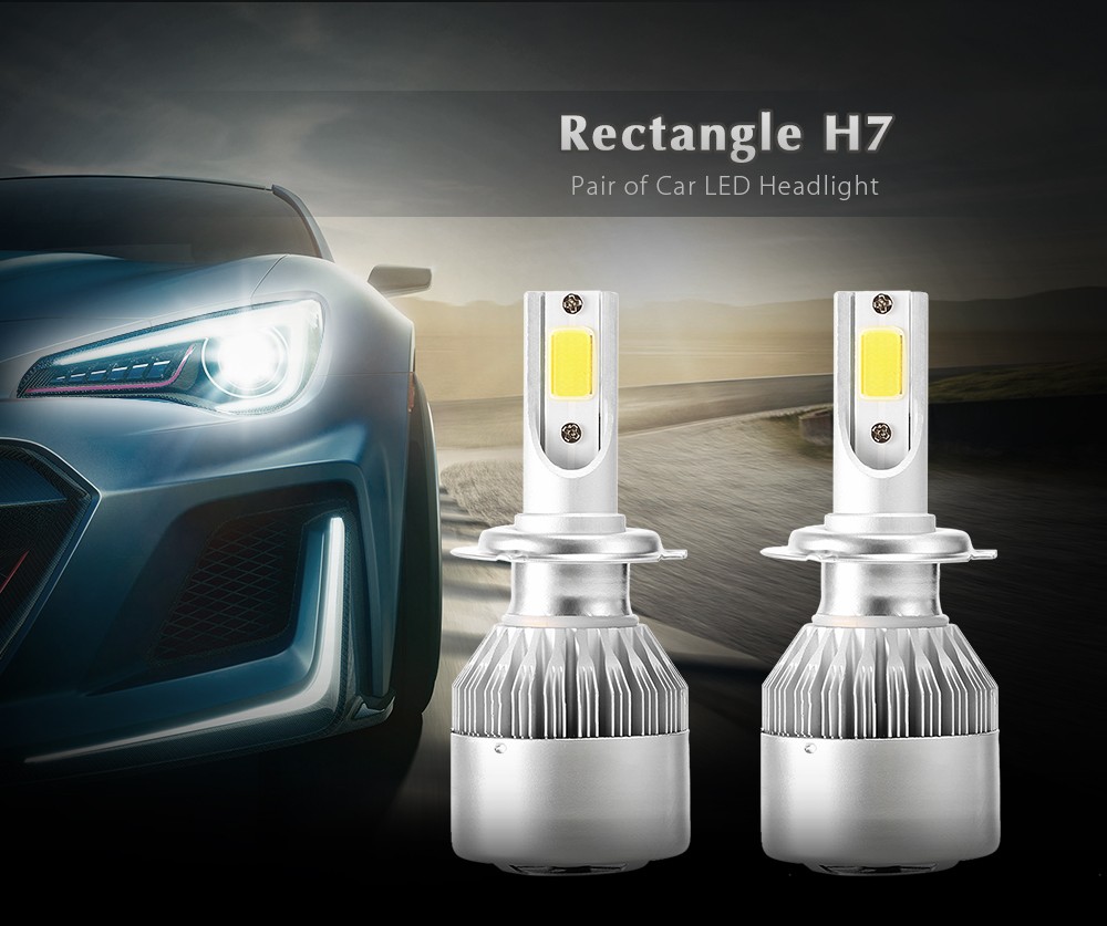 Rectangle H7 72W 7600LM Pair of Car LED Headlight 6000K Auto Front Lamp