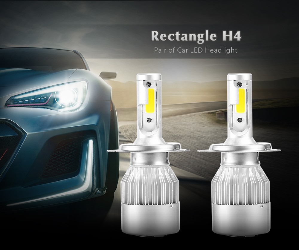 Rectangle H4 72W 7600LM Pair of Car LED Headlight 6000K Auto Front Lamp
