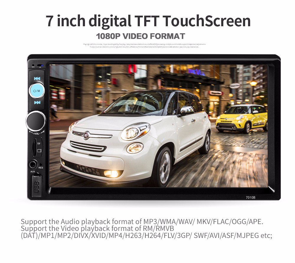 7010B 7 inch Bluetooth V2.0 TFT Screen Car Audio Stereo MP5 Player 12V Auto Video Support AUX FM USB SD MMC Remote Control