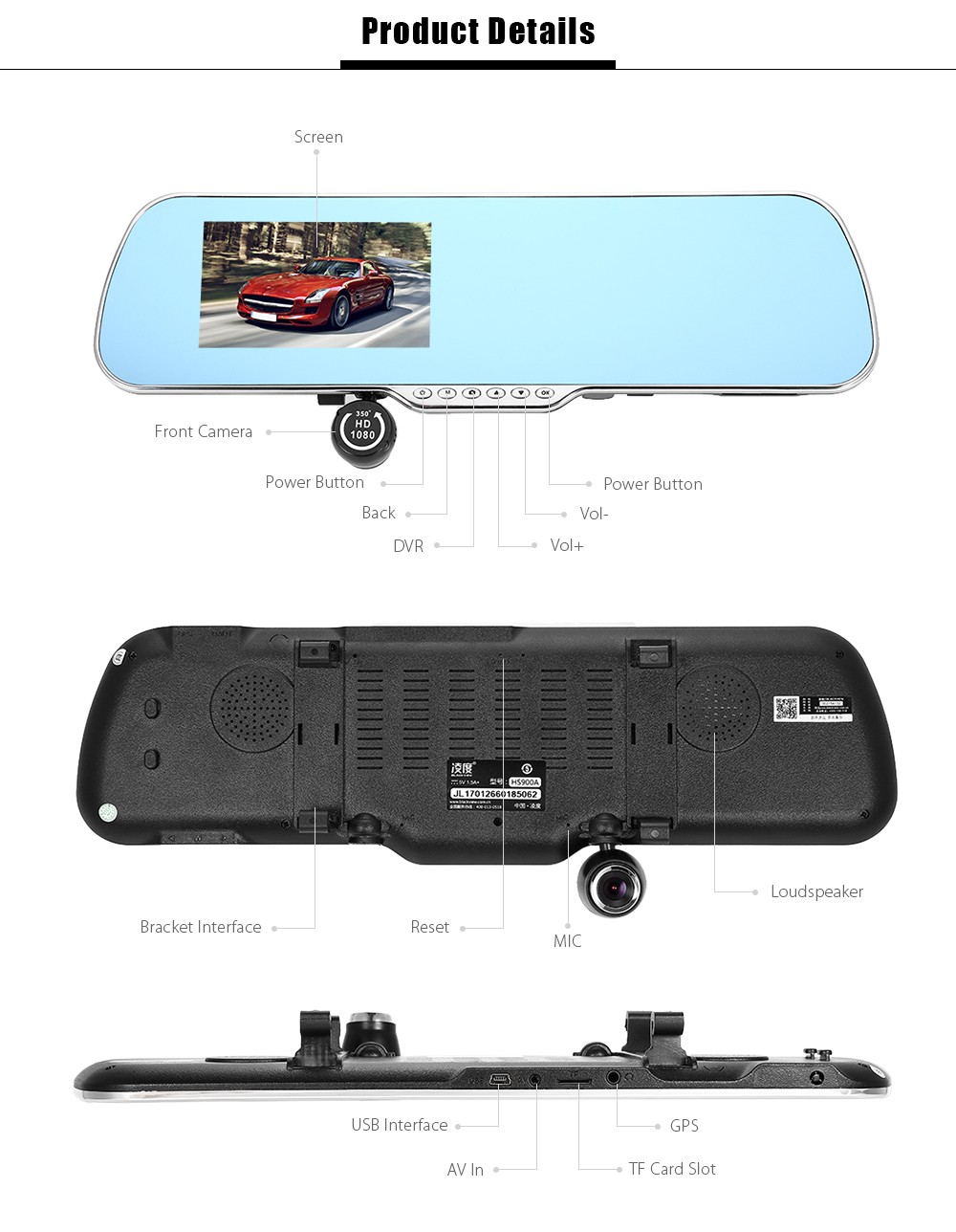 BLACKVIEW HS900A Car DVR 4.3 Inch LCD Screen Digital Rear View Camera