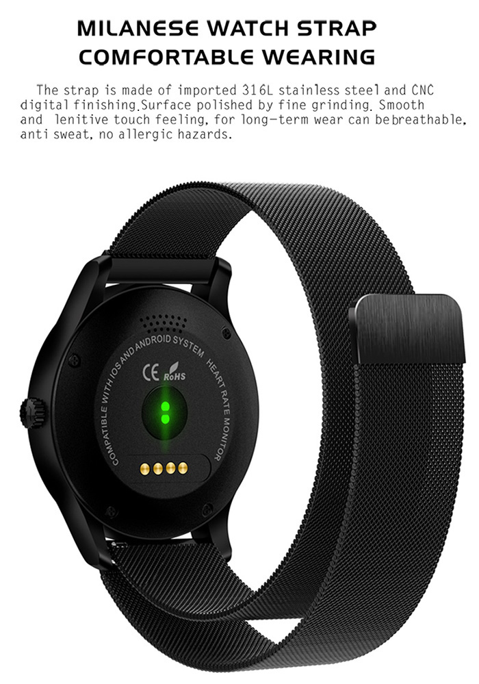 K88 Smartwatch Bluetooth 4.0 IP65 Waterproof Sedentary Reminder Sleep / Heart Rate Monitor Pedometer Remote Camera Anti-lost Find Phone