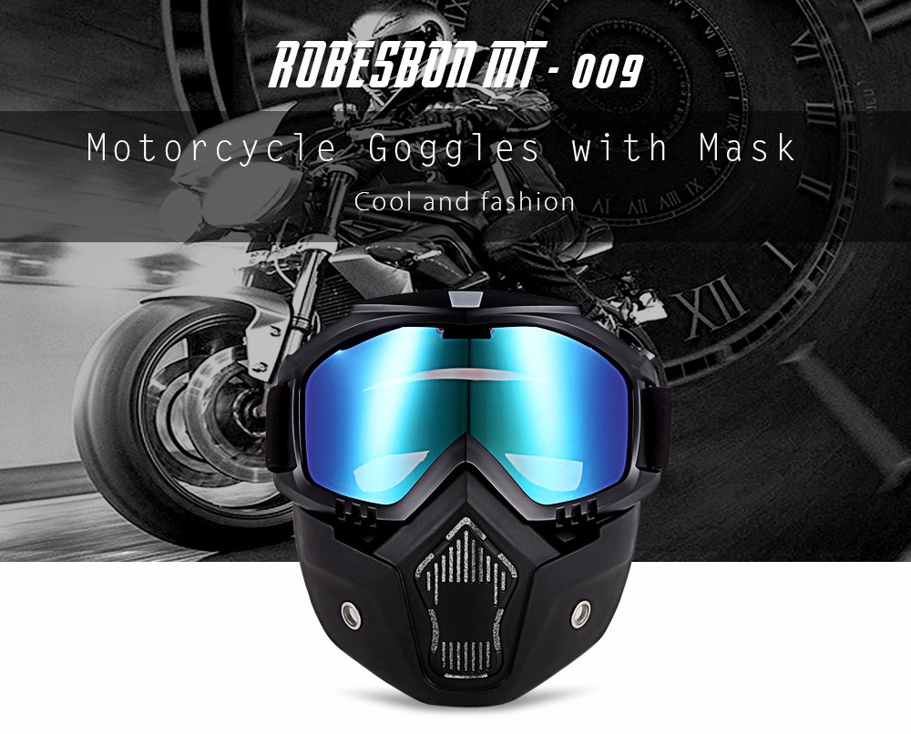 ROBESBON MT - 009 Motorcycle Goggles with Detachable Mask and Mouth Filter Harley Style Protect Padding Helmet Sunglasses
