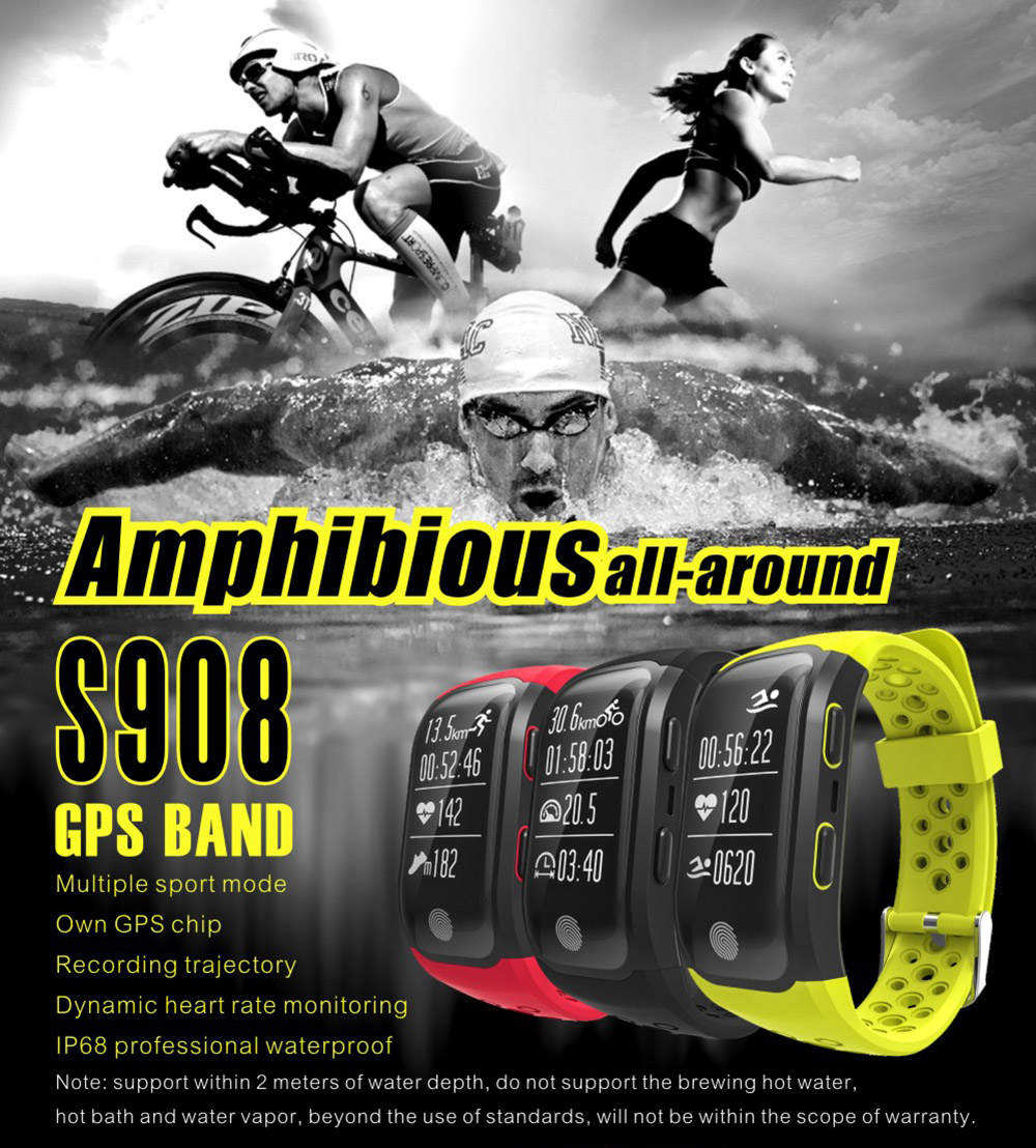S908 GPS Smartband Heart Rate / Sleep Monitor Sedentary Reminder Pedometer IP68 Waterproof