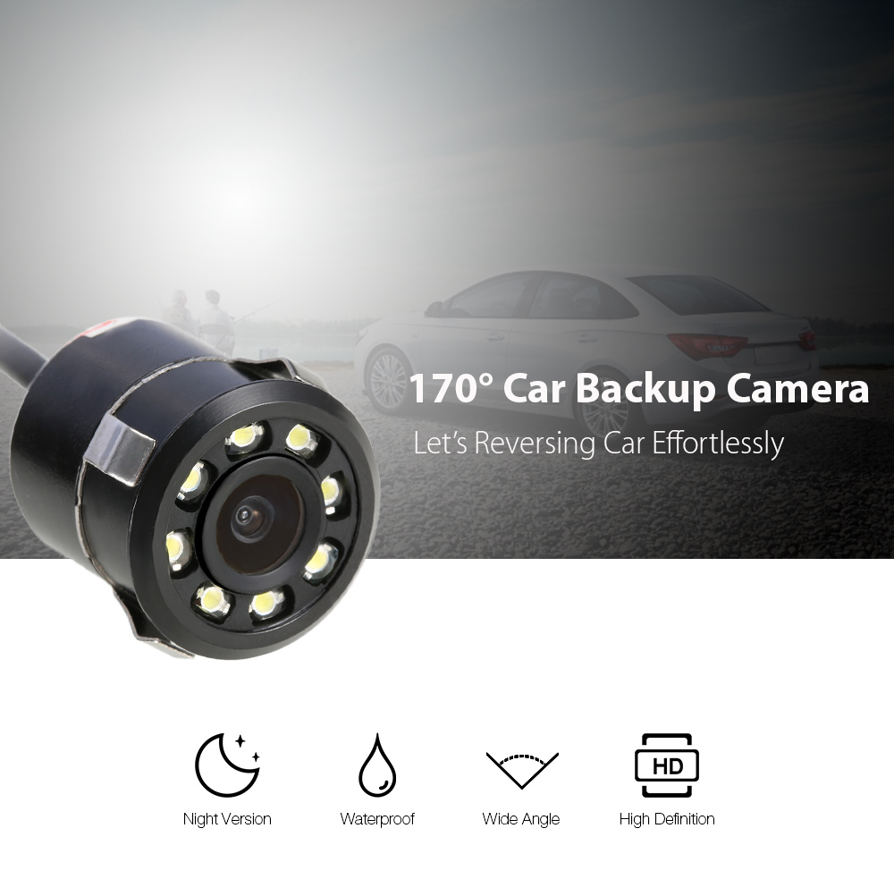 Car Rear View Backup Camera Waterproof Shockproof 8 LEDs Night Vision Full HD CCD