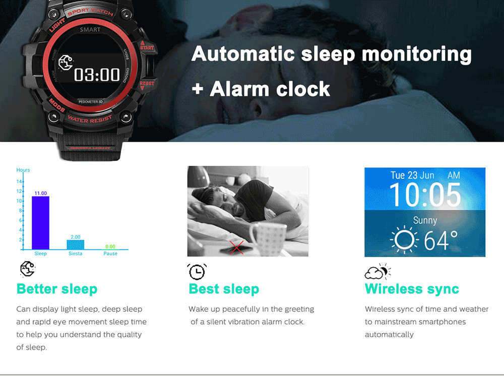 Zeblaze MUSCLE HR Smartwatch Bluetooth 4.0 IP68 Waterproof Remote Camera Sleep Monitor Sedentary Reminder Pedometer