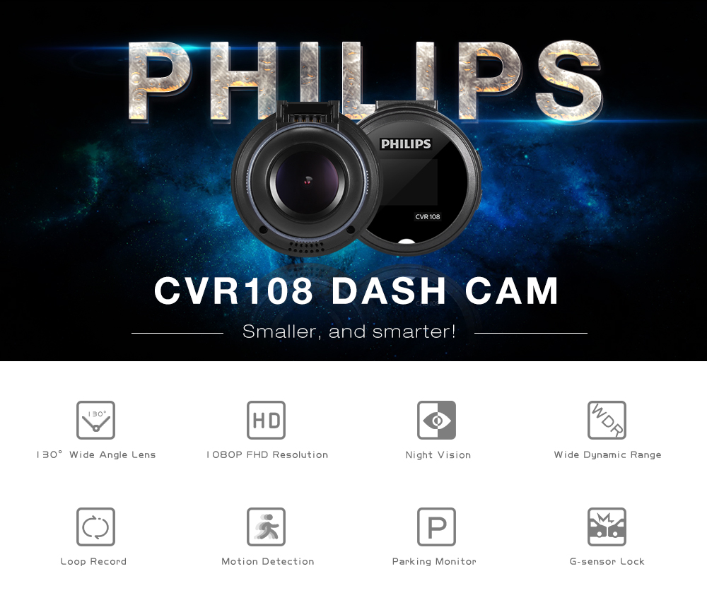 PHILIPS CVR108 1-inch Mini Dash Cam 1920 x 1080P HD Driving Recorder