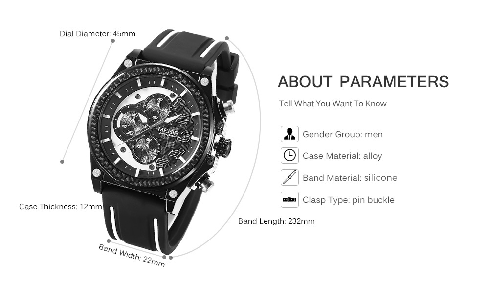 MEGIR MN2051 Male Quartz Watch Calendar Stopwatch Men Wristwatch