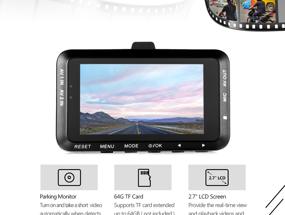 DV168 Dash Cam 2.7-inch G-sensor Dual Camera Loop Record Motorcycle Driving Recorder