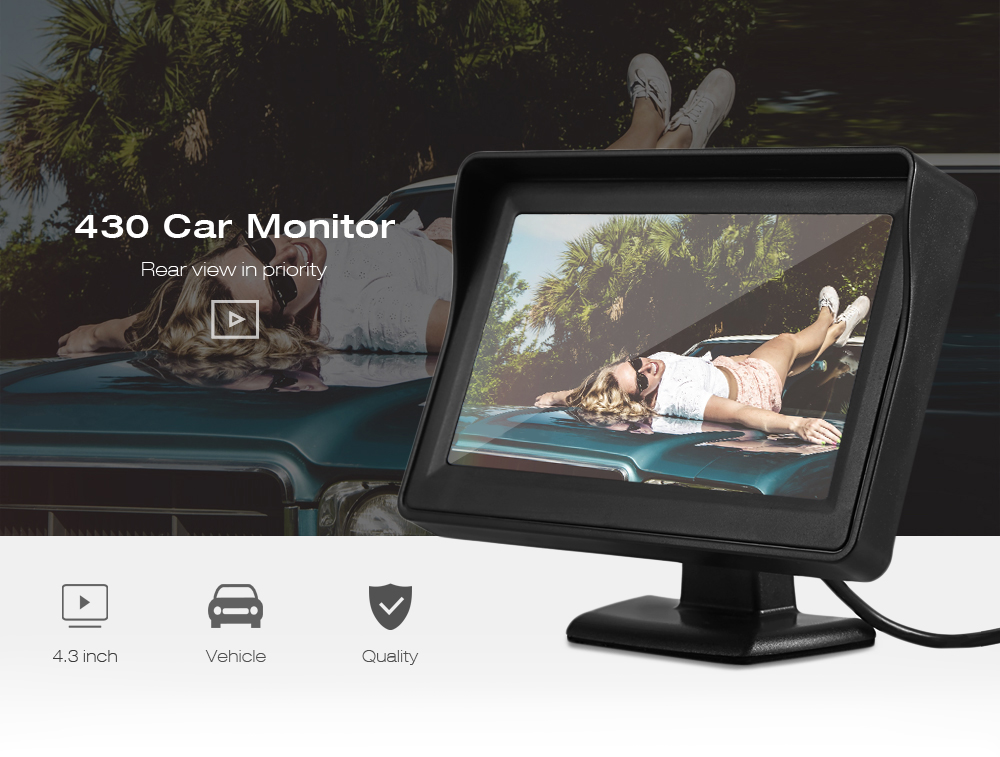 430 4.3 inch TFT Screen High Definition Car Rear View Monitor with Video Cable