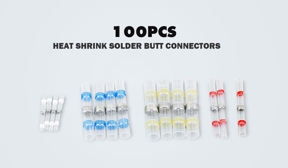 100pcs Heat Shrink Terminals 4 Sizes Waterproof Solder Sleeve Tube Electrical Insulated Butt Connectors