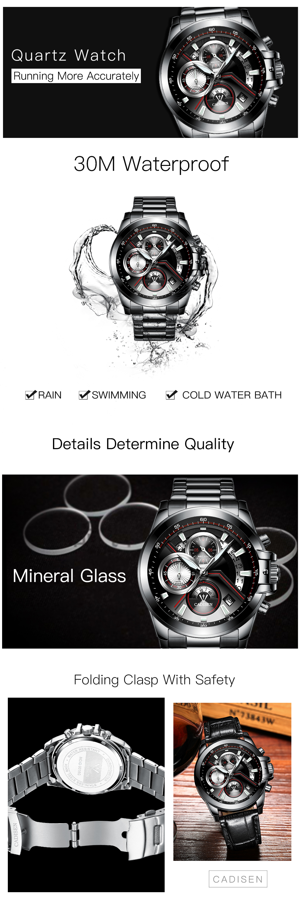 Cadisen 9016 Multifunctional Men Waterproof Quartz Watch