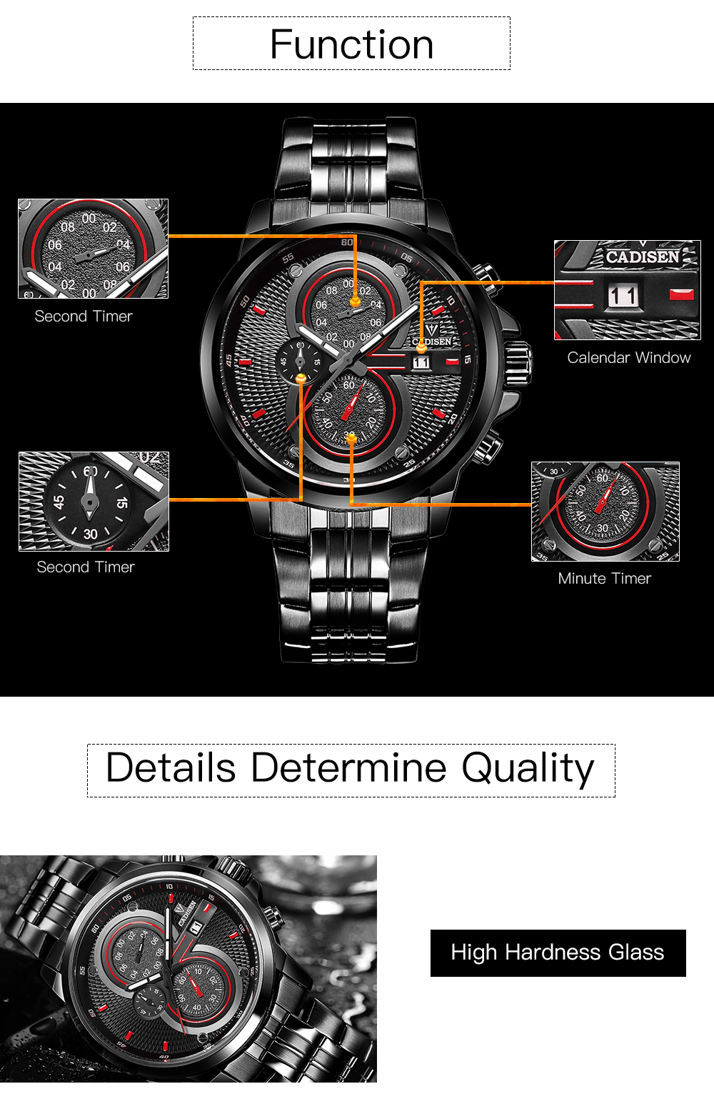 Cadisen 9054 Fashion Men Big Dial Multifunctional Quartz Watch