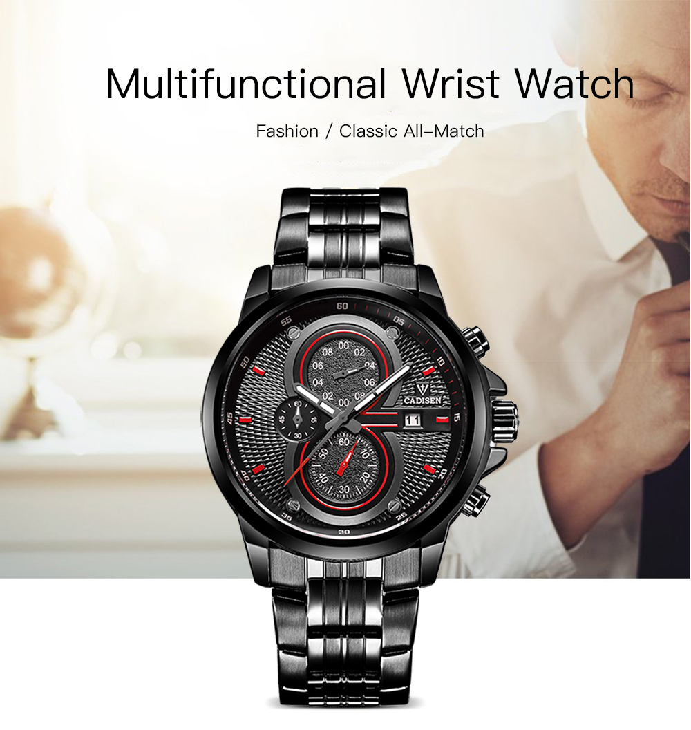 Cadisen 9054 Fashion Men Big Dial Multifunctional Quartz Watch