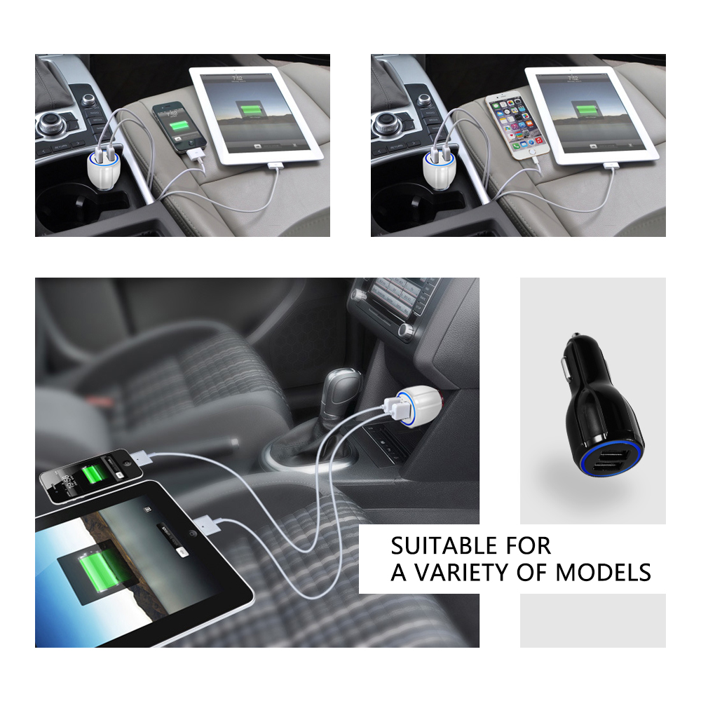Automotive Charger QC3.0 Mobile Phone Universal Multi Function 3.1A Double USB Vehicle Charging and Dragging Two Adapter