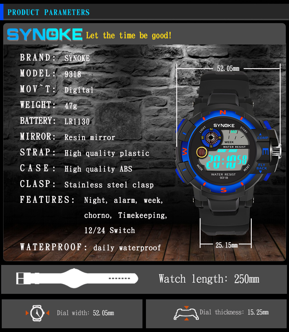 SYNOKE 9318 Outdoor Sports Electronic Watch Waterproof Electronic Watch
