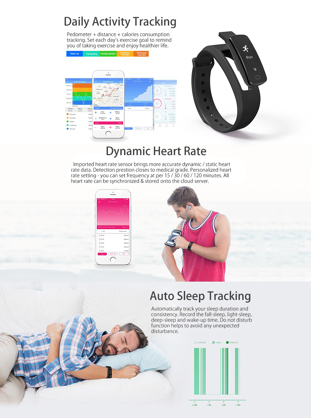 SMA B2 Heart Rate Blood Pressure Monitor Smart Wristband Bidirectional Pedometer Sedentary Remind Remote Camera Watch
