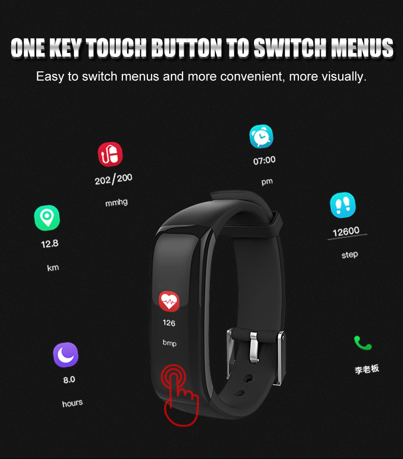 P1 Screen Pedometer Watch Blood Pressure Heart Rate Monitor Fitness Bracelet Smart Band for IOS Android OS