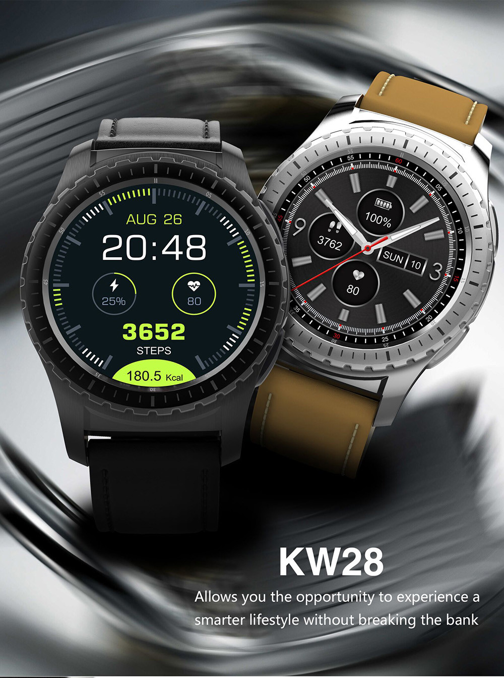 KingWear KW28 Smartwatch Phone 1.3 inch Sedentary Reminder Heart Rate Monitor Anti-lost Remote Camera
