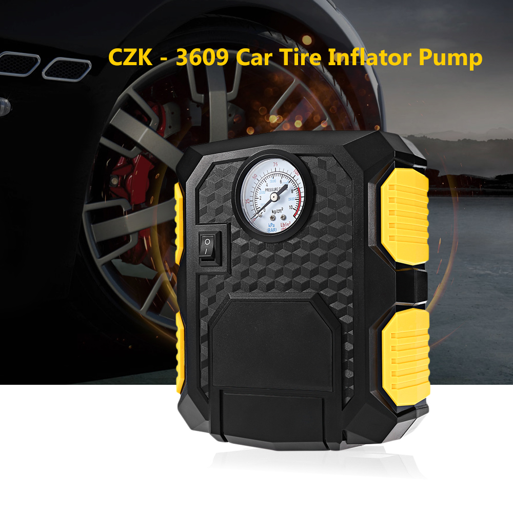 CZK - 3609 Car Tire Inflator Pump 12V Air Compressor with LED Light / 3M Power Cable / Cigarette Lighter