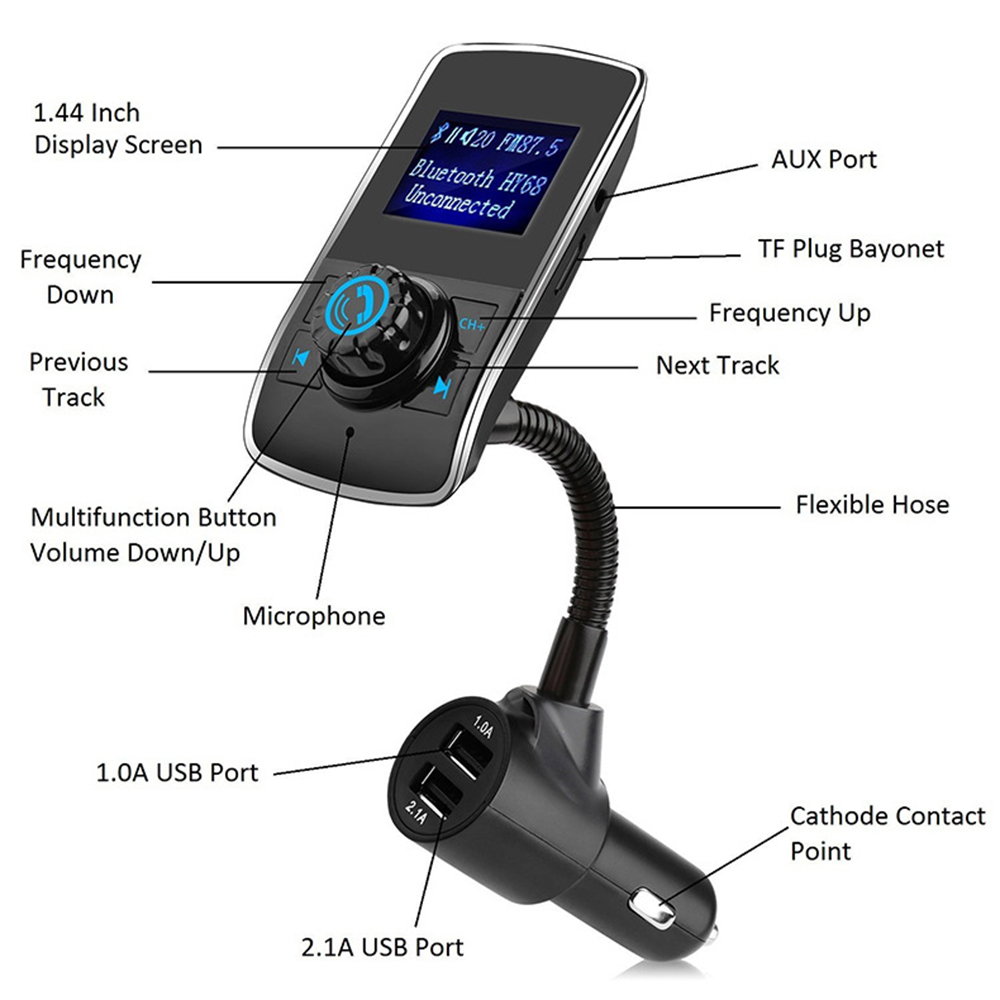 XY - HY68 Large Screen Car Bluetooth FM Transmitter MP3 Player Support Card