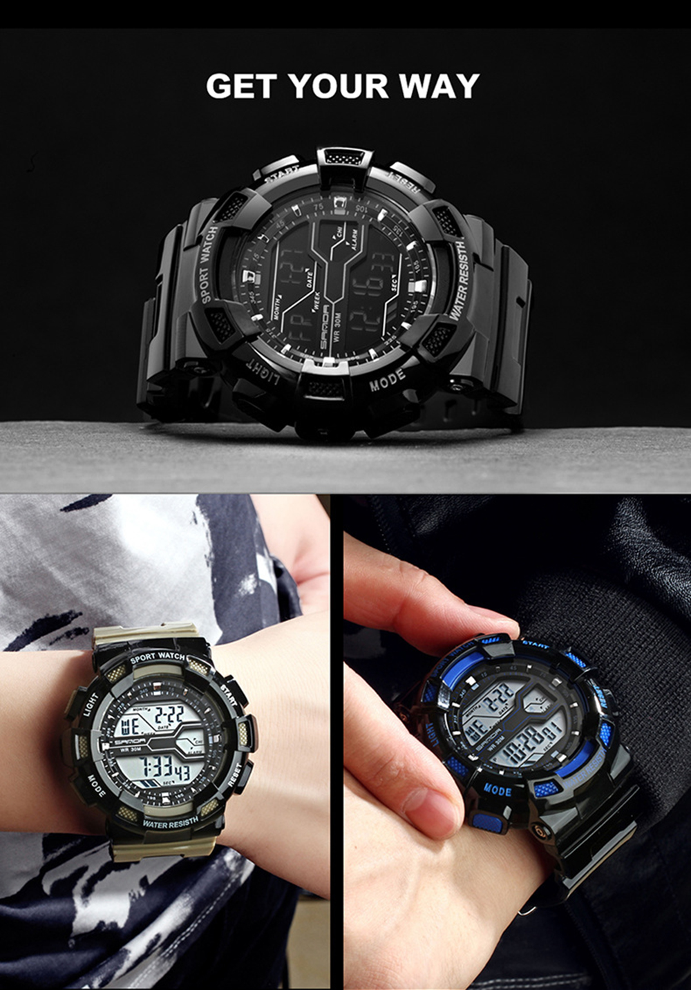 Men Large Dial Waterproof Personalized Electronic Fashion Outdoor ...