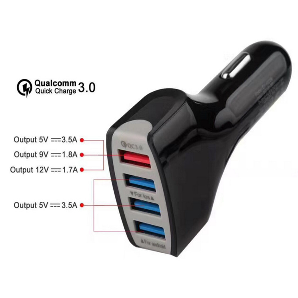 QC3.0 Quick Car Charger Fast Charging 4USB 5V-3.5A 9V-1.8A 12V-1.7A