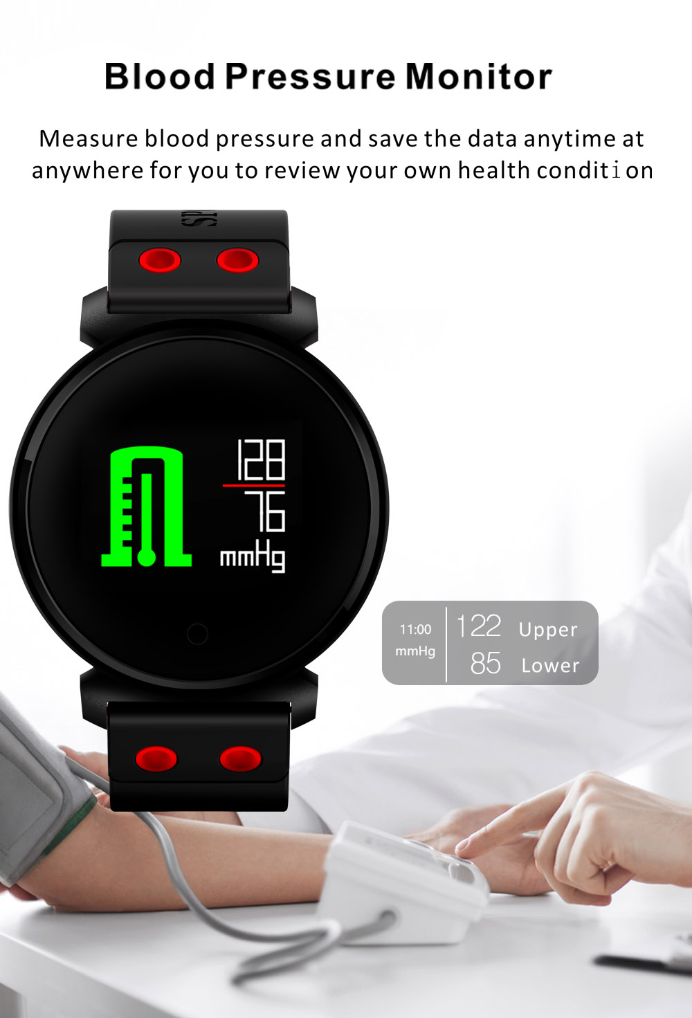 CACGO K2 Bluetooth 4.0 Nordic NRF52832 Chip Sleep / Heart Rate / Blood Pressure / Blood Oxygen / Calories Monitor Remote Camera Smart Watch for iOS / Android Phones