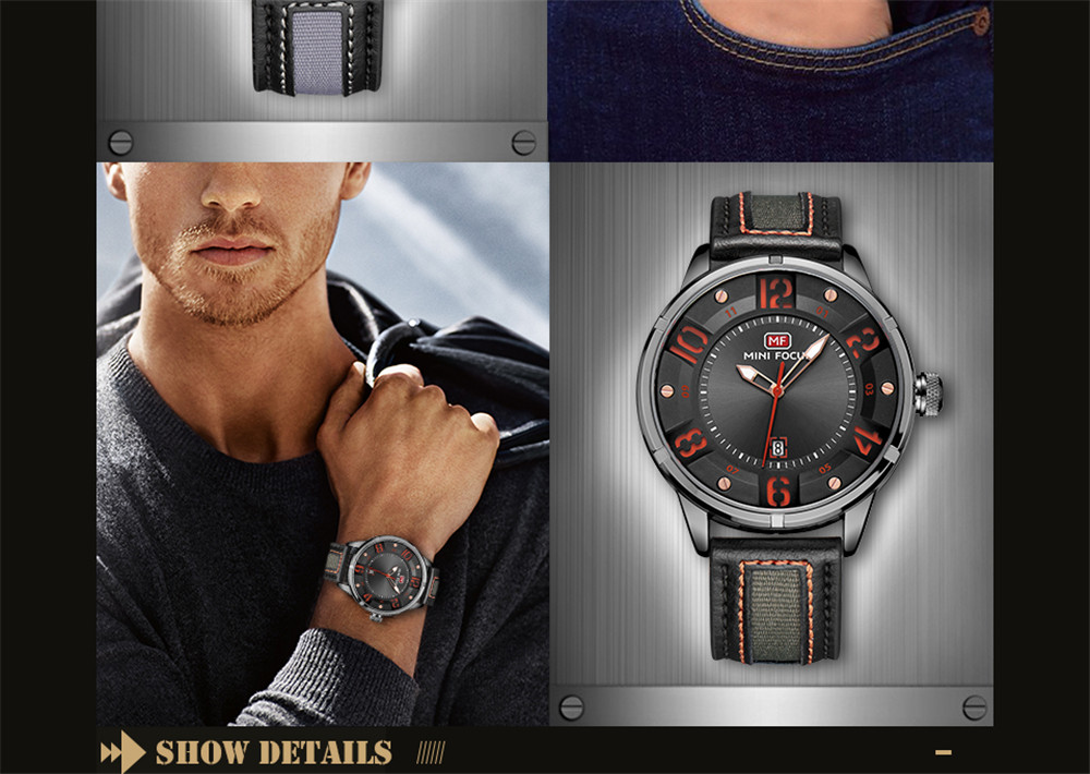 MINIFOCUS MF0012G 1136 Business Fashion Band Calendar Personality Belt Waterproof Man Quartz Watch