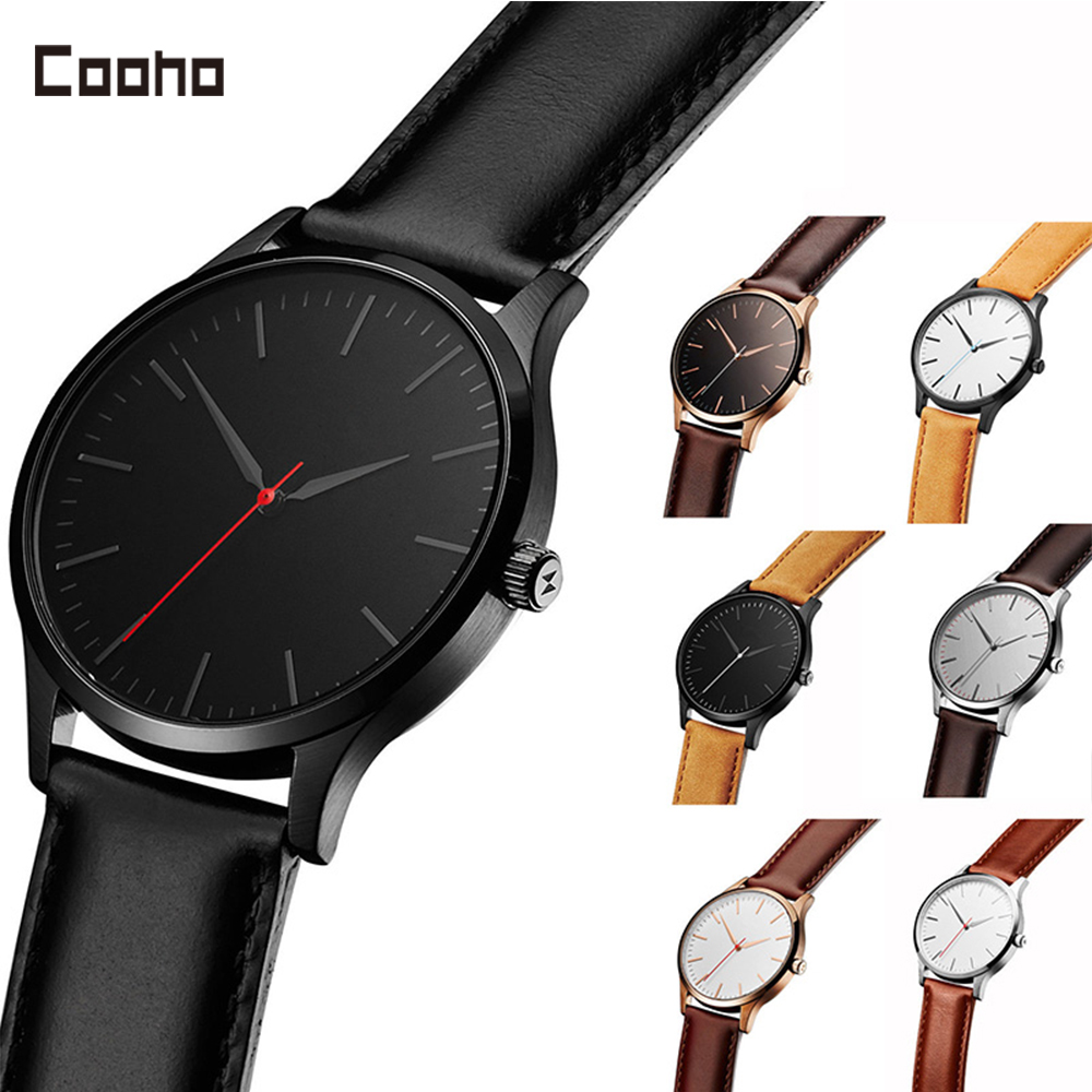 Cooho Watch Quartz Leather Strap Quartz Movement Water Resistant 3ATM Watch Casual Business Brand
