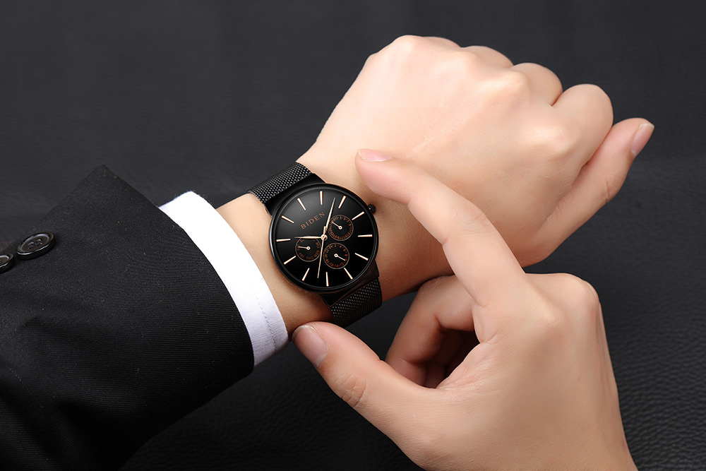 BIDEN Luxury Brand Men Watch Ultra Thin Stainless Steel Clock Male Quartz Sport Watch Men Waterproof Casual Wristwatch