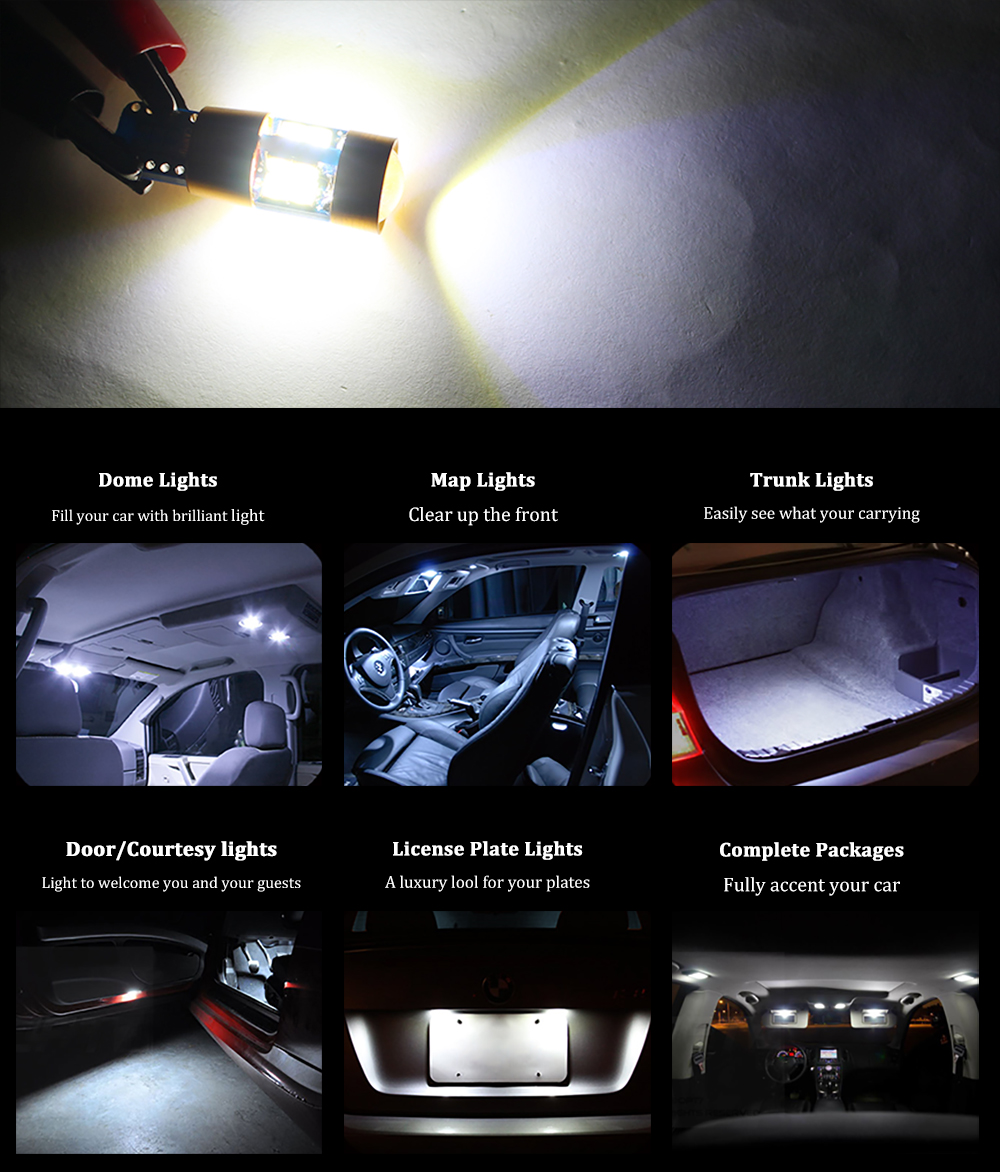 4pcs t10 Extremely Bright 3030 Chipset 19LED Bulbs for Car Interior Dome Map Door