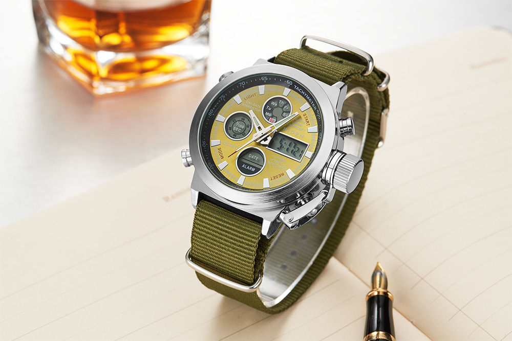 BIDEN 0031 Brand Men Analog Digital Leather Sports Watches Men'S Army Military Watch Man Quartz Clock Relogio Masculino