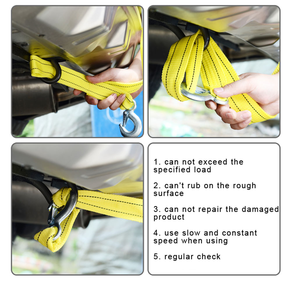 4M5T Car Towing Rope Strap Tow Cable with Hooks Emergency Heavy Duty 5 Tons