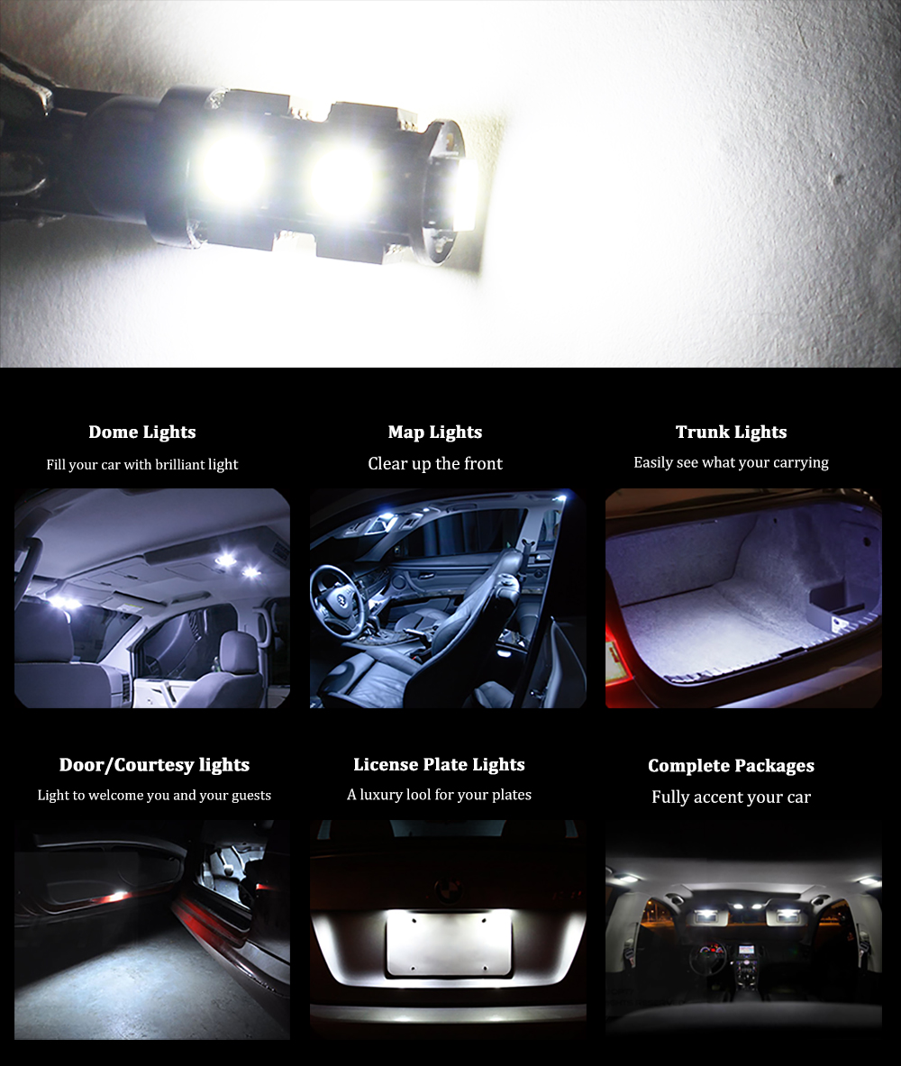 10Pcs White T10 W5W 9SMD 5050 Car Side Wedge Backup Reverse Tail Light LED Bulbs