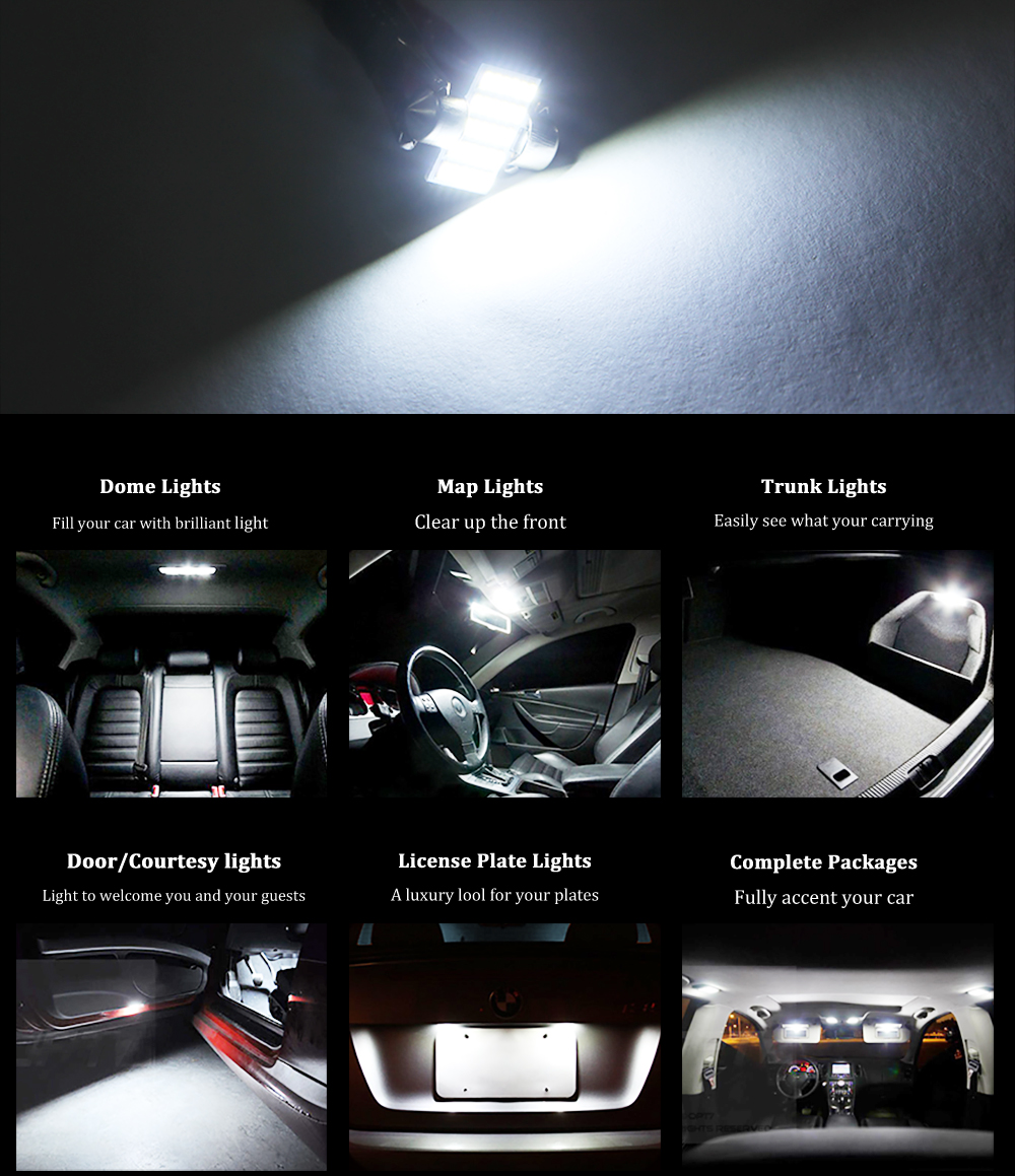 2PCS White Xenon 31mm Car 30 LED 3014 SMD License Plate Light 6418 C5W LED Bulbs 12V